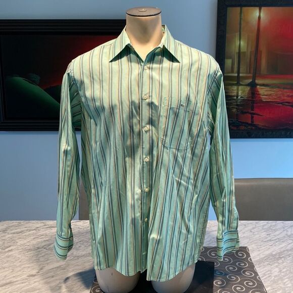 Lacoste 45/XL-2XL Button Down Dress Shirt Stripes Embroidered Logo Chest Pocket - Picture 1 of 6